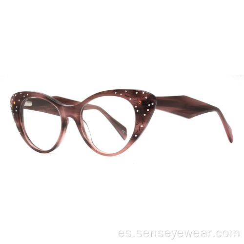 Moda Mujeres Rhinestone Acetate Marco óptico Gafas